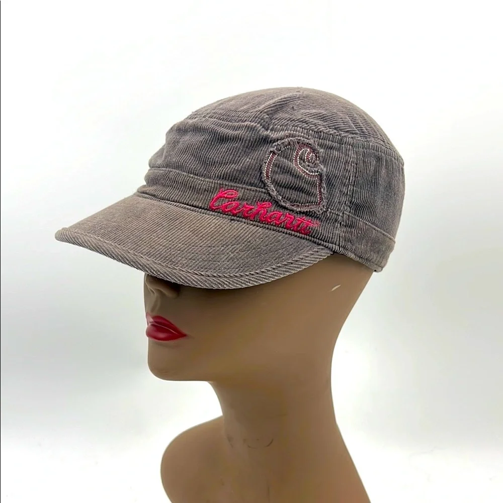 Carhartt Corduroy Cap in Gray with Pink Embroidery adjustable